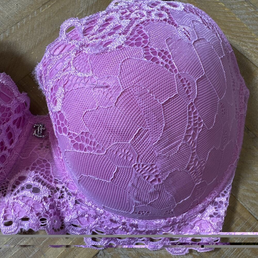 Juicy Couture Bra 36D Pink Lace Push Up Padded Y2K McBling Coquette Lingerie - Picture 3 of 9